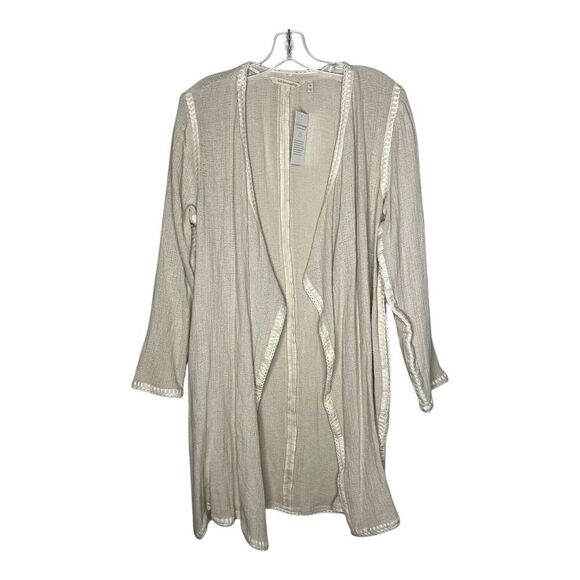 Soft Surroundings Open Front Textured Cardigan Womens Medium Beige Cotton Knit - Picture 1 of 14